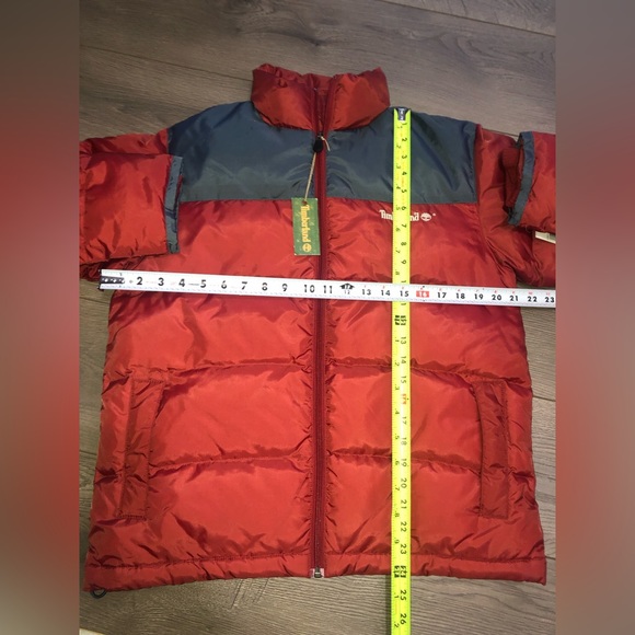NWT Timberland mens Down Puffer Jacket size S Brick Red Stitched Tree logo - Picture 9 of 16